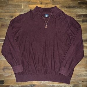 ✅ British Khaki men’s maroon / burgundy heavy knit pullover half zip sweater EUC